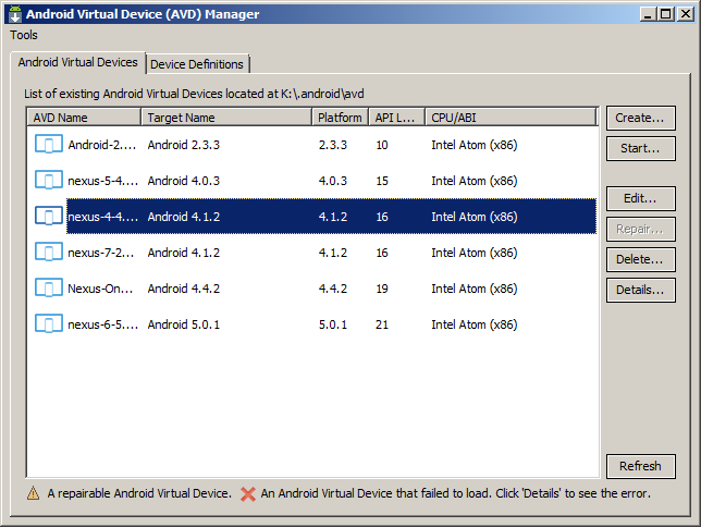 Android Virtual Device Manager