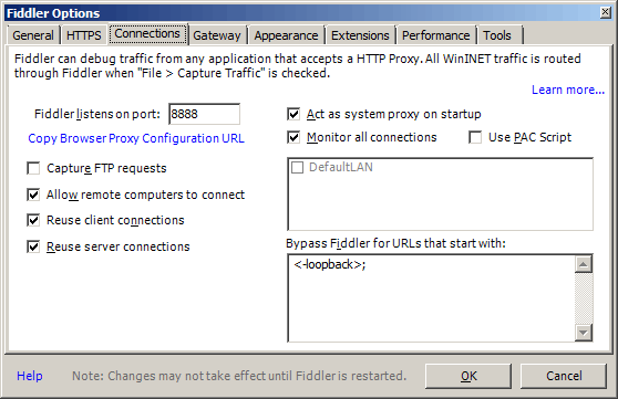 Fiddler proxy options on host machine