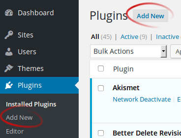 Add New plugin links in WordPress plugins dashboard