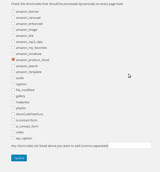 Xoogu Dynamic Shortcodes settings on the Plugins page of the WP Super Cache settings