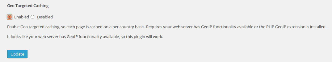 Plugin settings on the WP Super Cache Settings plugins page