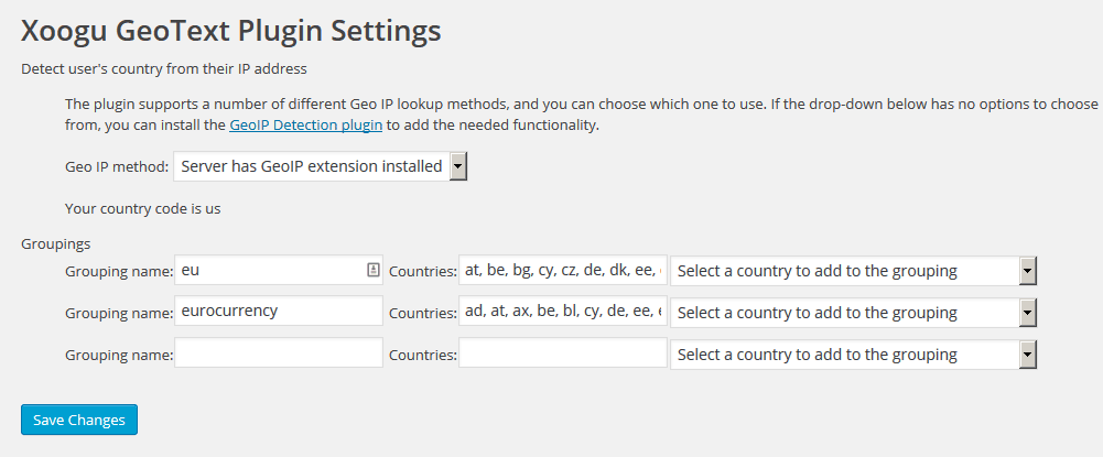 Geo Text plugin settings screen