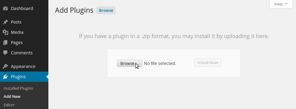 Installing the plugin via the WordPress admin area